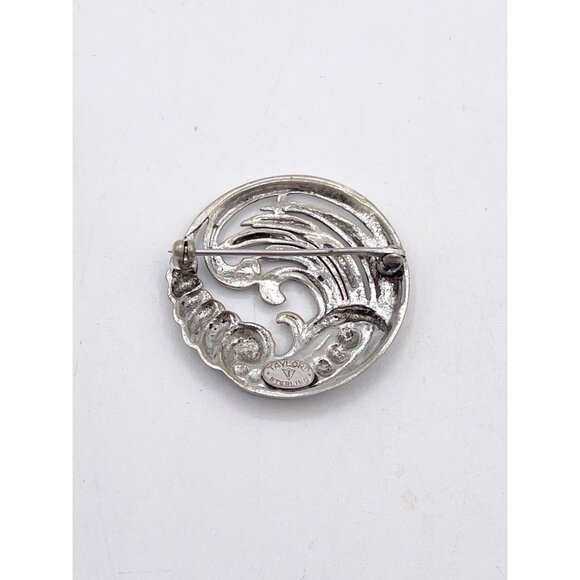 Taylord Sterling Silver Brooch Scroll Leaf Swirl Round Vintage Mid Century - Picture 3 of 7